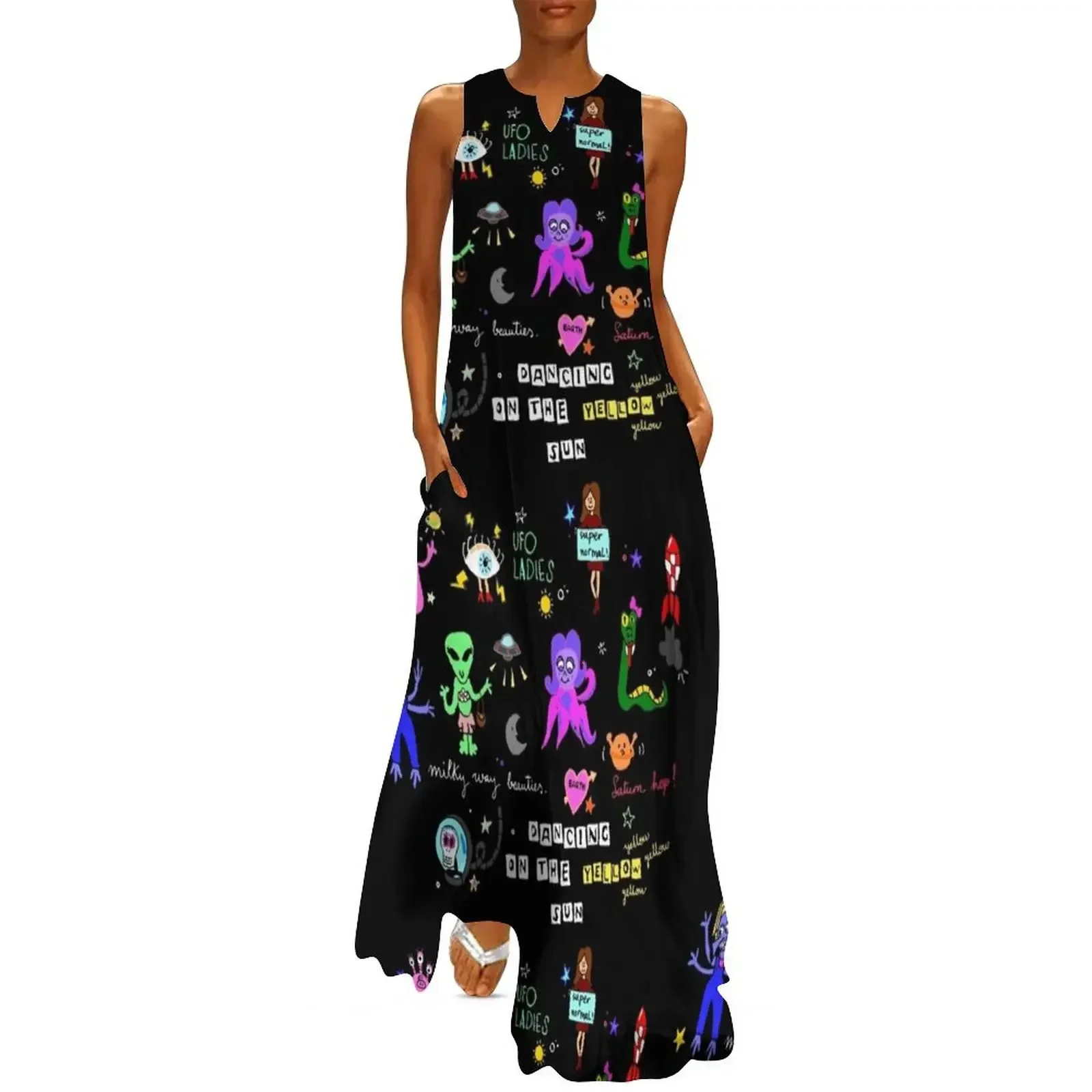 Vestido largo Space Oddity, vestido morado, ropa de verano, vestidos de verano para mujer, vestido de verano para mujer 2025