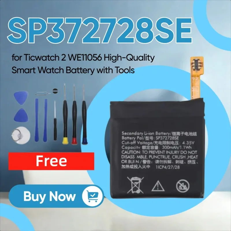 

300 мАч SP372728SE Замена аккумулятора для Ticwatch 2 WE11056 Высококачественная батарея для смарт-часов с инструментами