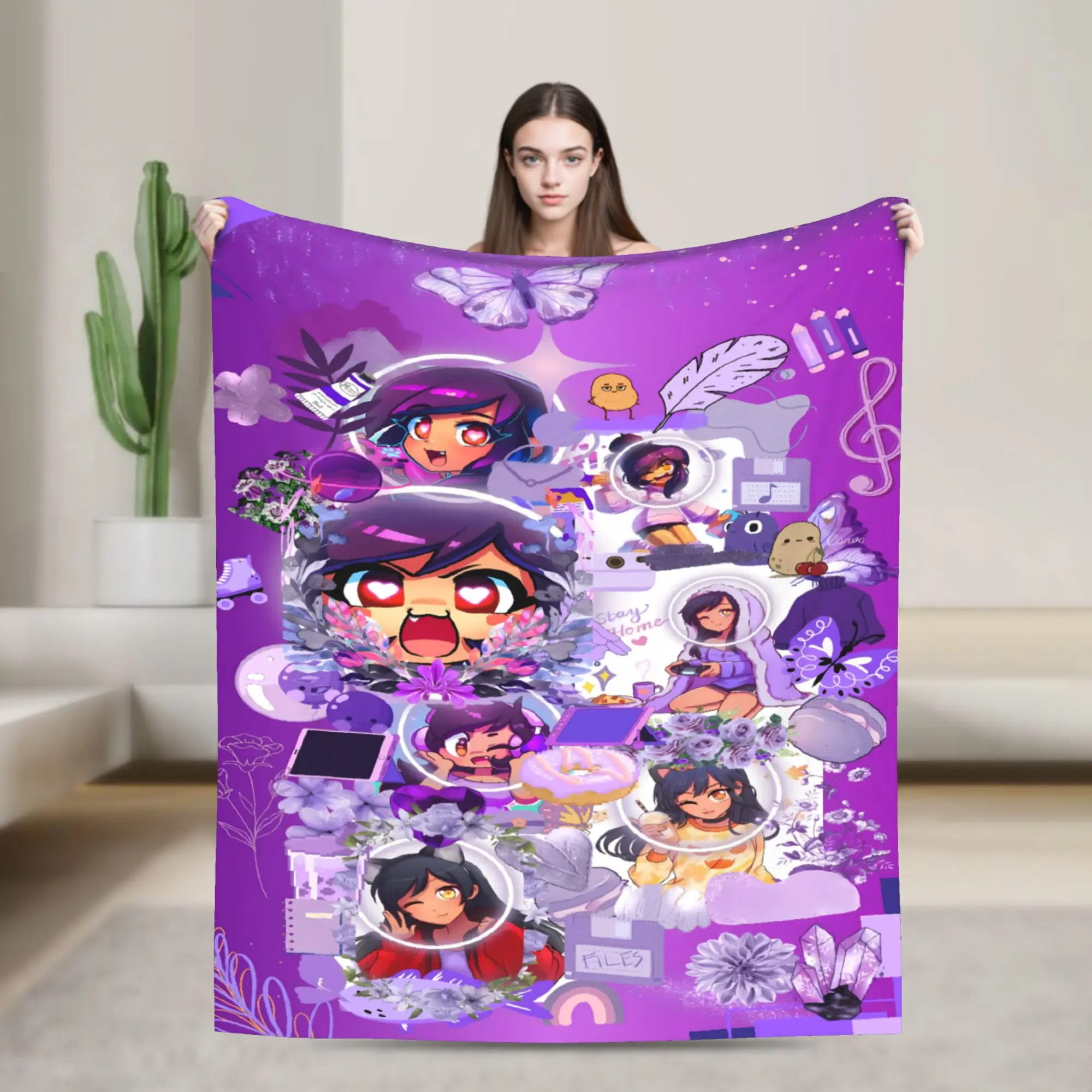 Colorful Aphmau Bright Scene Shot Blanket Quality Super Warm  Bedding Throws Winter Decorative Home Decor Street Trend Bedspread