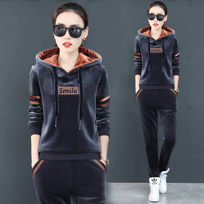 

Winter Thick Velour Women Sport Suit Loose Warm Hoodie Sweatshirt+sweatpant Jogger Outfit Athletic Running Casual Set Sportswear