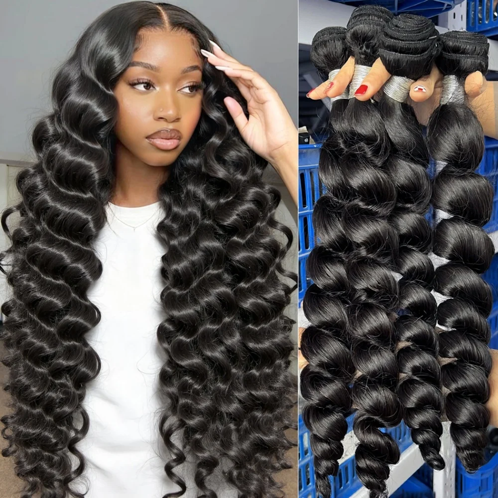 

Deep Wave Human Hair Bundles Unprocessed Brazilian Virgin Curly Hair Extension Natural Black Color for Women