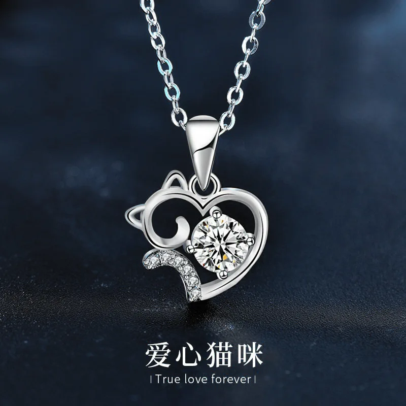 

Милое колье с котиком из стерлингового серебра 925 пробы, летний нишевый аксессуар с подвеской из муассанита на ключицу, подарок на день рождения