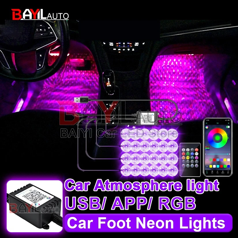 

Светодиодный интерьер автомобиля, проекционный свет звездного неба, управление через приложение, музыкальный ритм, романтическая автоматическая атмосферная лампа, для Рождества, Хэллоуина