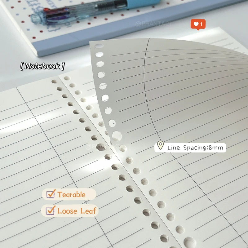 1PC B5 Loose Leaf Notebook 60 Sheets Paper Creative Tearable Notebook Dot Pattern Cover  Horizontal Line Inner Page Notebook