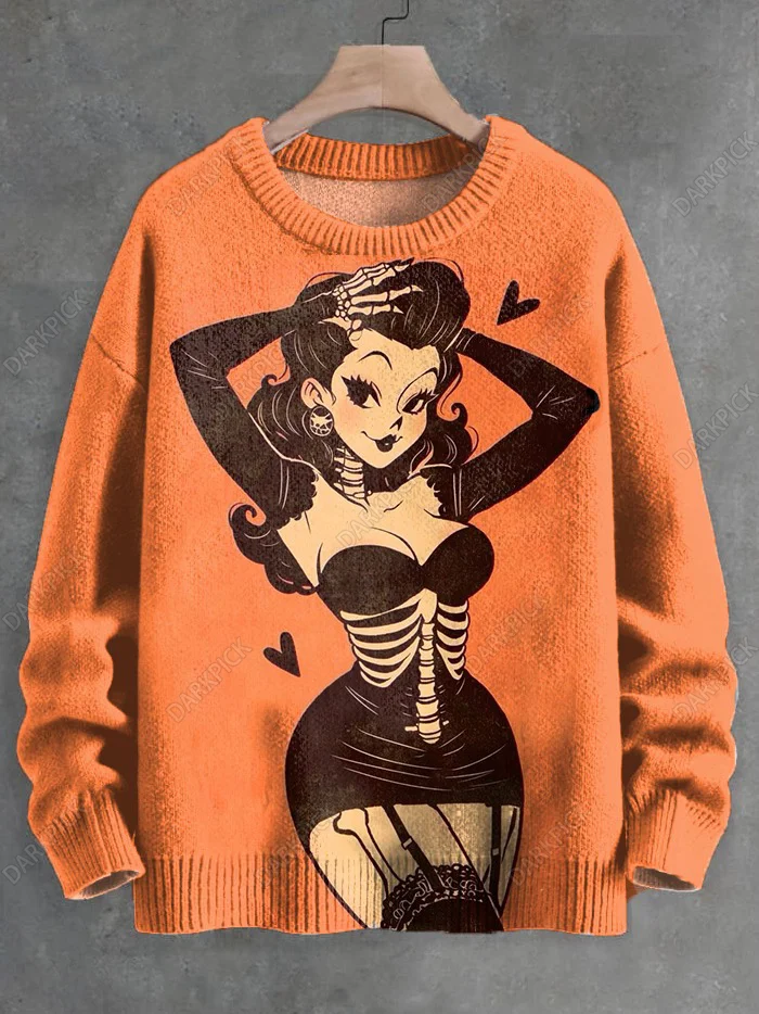 Men's Sexy Girl In Black Art Print Knit Sweatshirt Women For Men Sweater