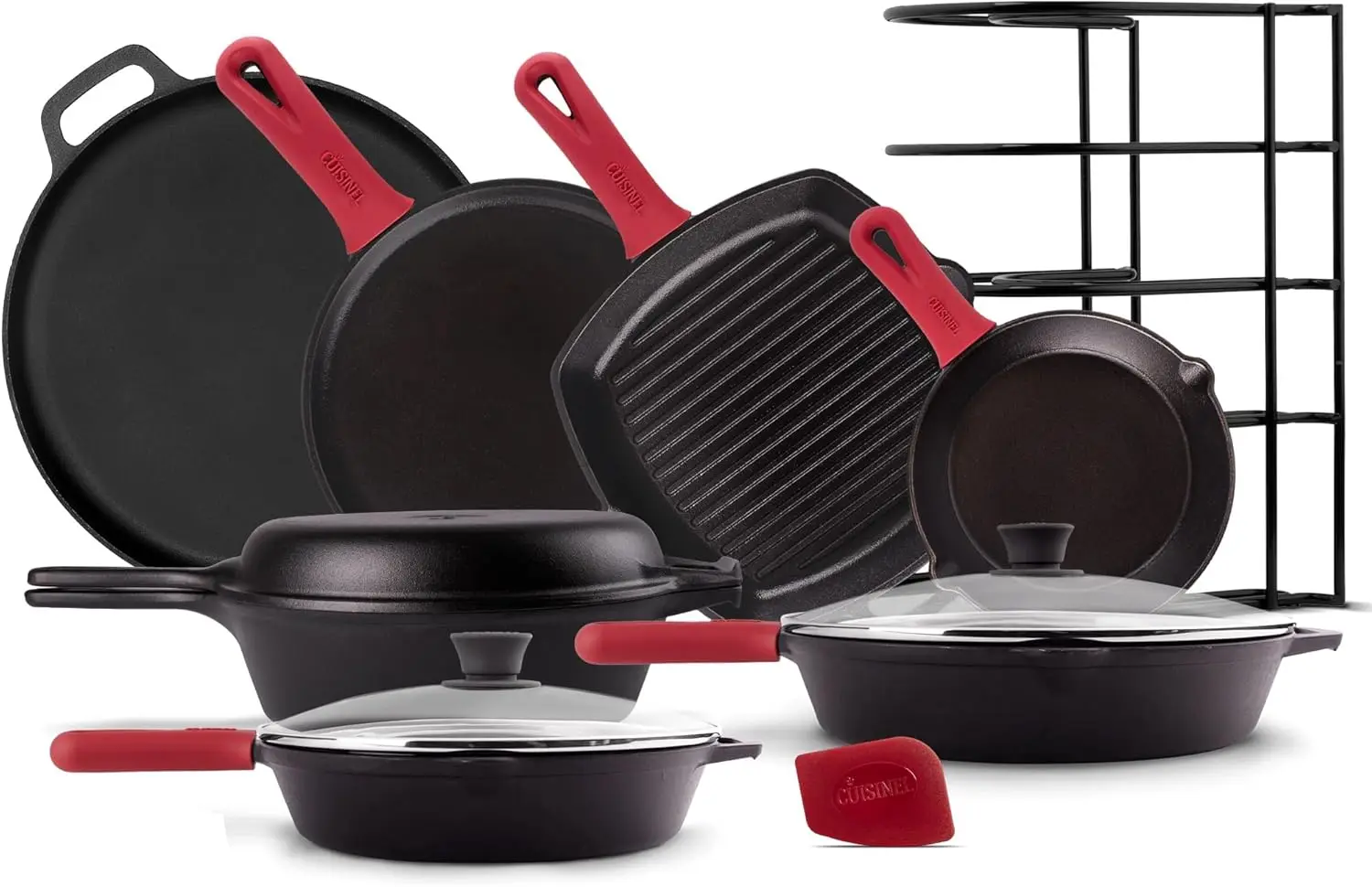 

Набор чугунной посуды из 17 предметов: сковороды, гриль-сковорода, жаровня, гриль-плита, форма для пиццы и решетка для приготовления пищи в помещении и на улице