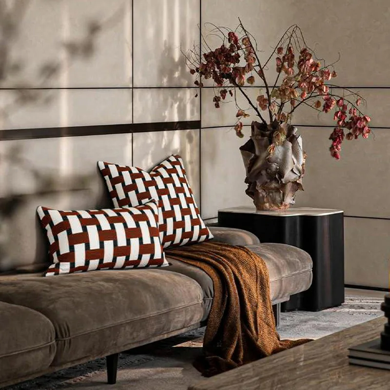 Knitting Check Pillows White Black Cushion Case Modern Burgundy Decorative Pillow Cover For Sofa Chair Home Decorations