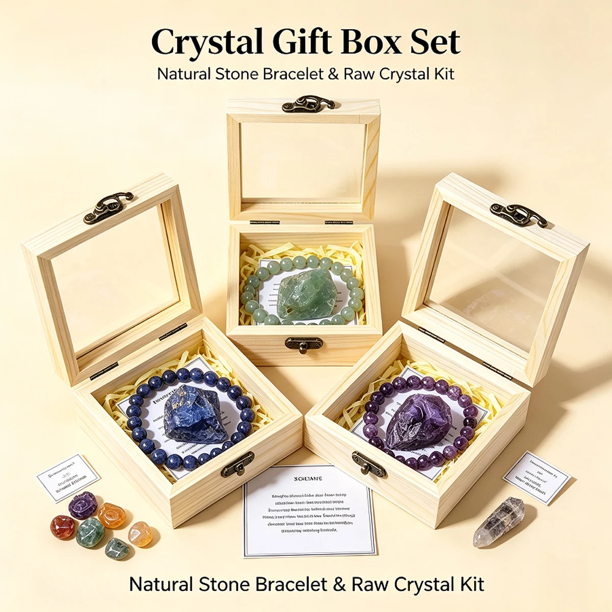 Natural Raw Amethyst & Seven Chakra Stones Collection Set, Healing Crystal Bracelet & Gemstone Ornament, Reiki Energy Health Yog