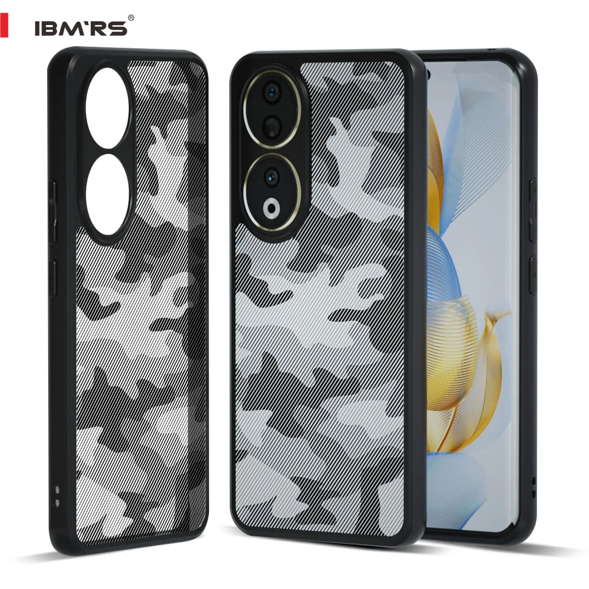 

IBMRS Genuine Official Stand for Honor 90 Case (Military Drop Protection)Shockproof Matte Translucent Phone Case, Camo Black