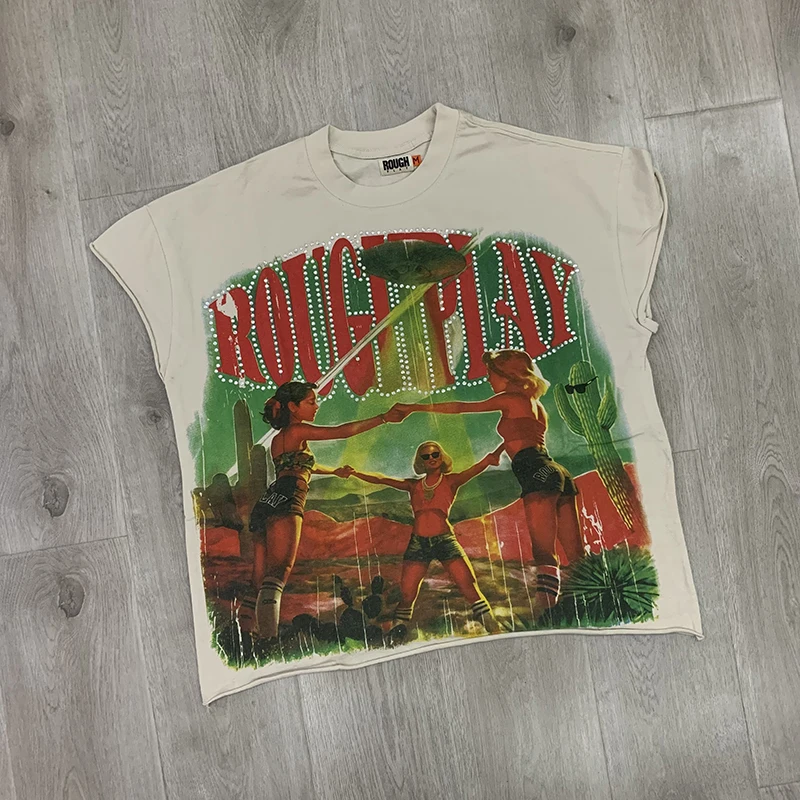 

Футболка без рукавов RoughPlay Together, европейская и американская модная, горячее тиснение, простая и модная, с короткими рукавами, высокое качество