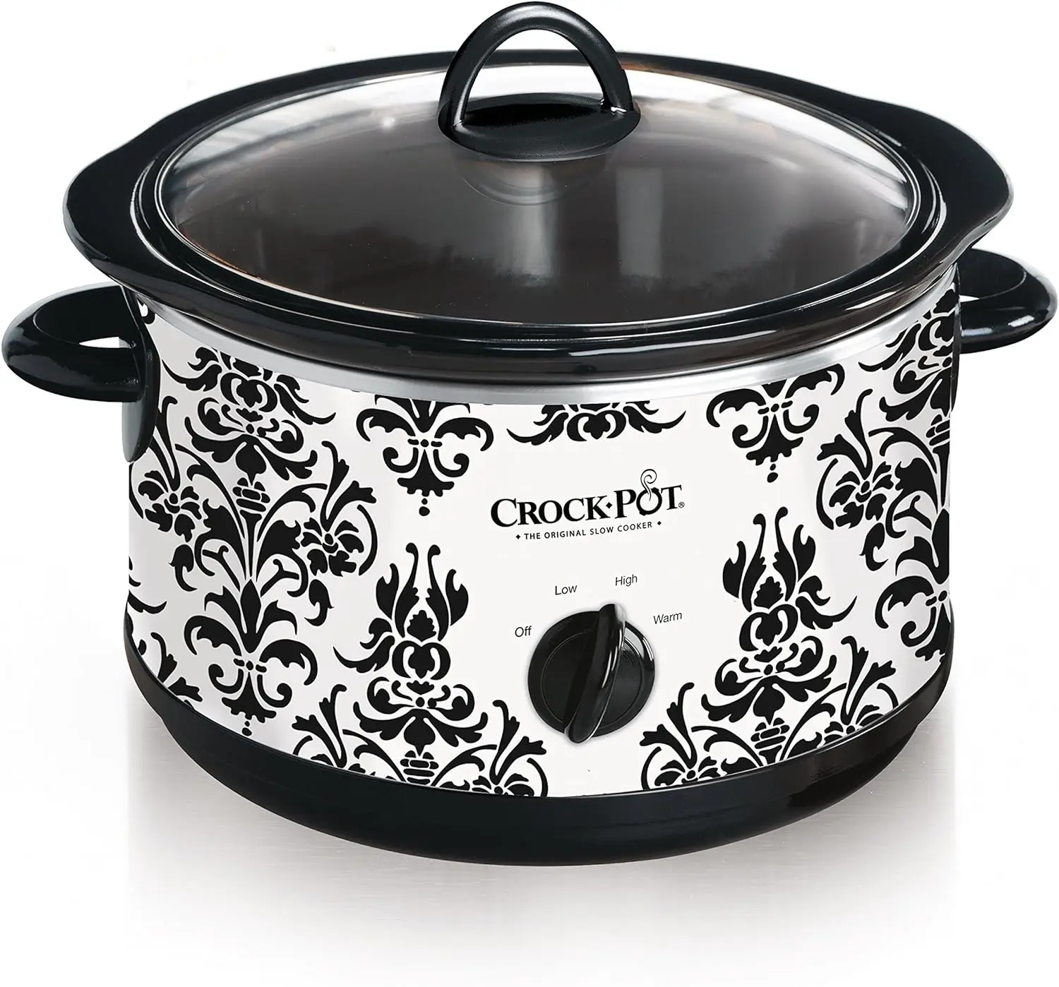 4.5 Quart Manual Slow Cooker, Damask Pattern, White