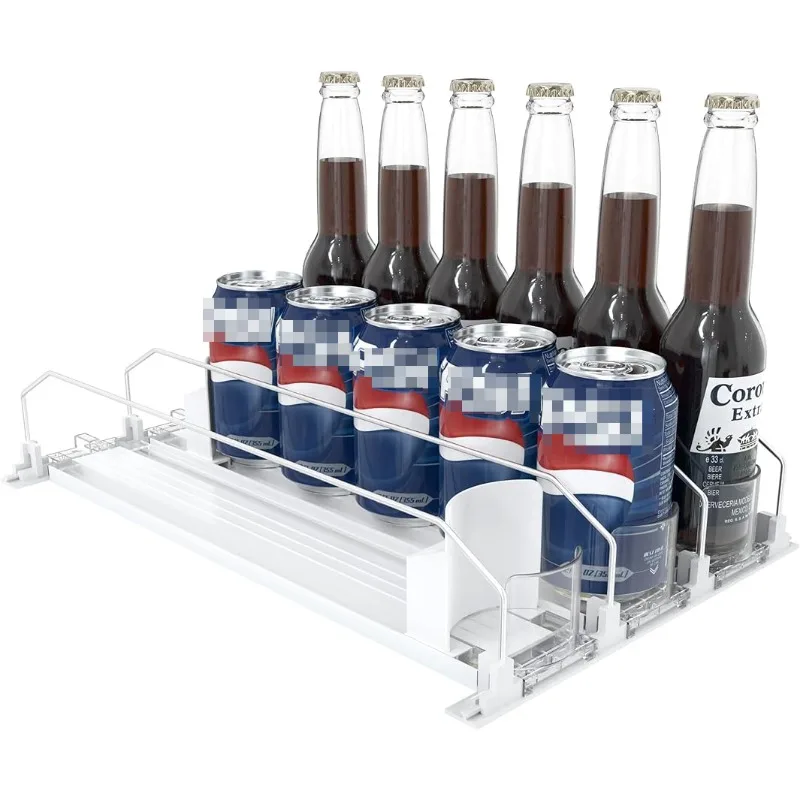 

3 Rows Drink Organizer for Fridge, 15'' Soda Can Dispenser for Refrigerator with Pusher Glide