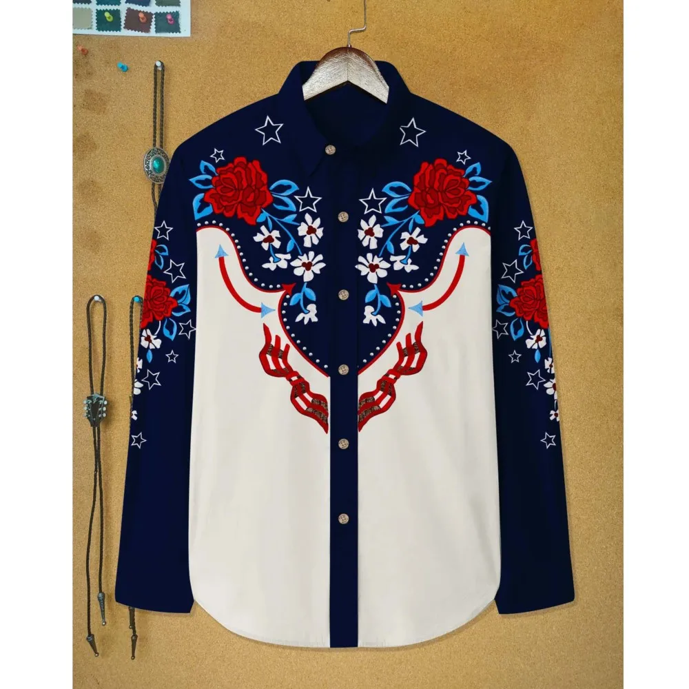 

Retro Western Men's Shirt 3D Printed Black Outdoor Street Button Long Sleeve Fashion Casual Designer Shirt Roupa De Homem