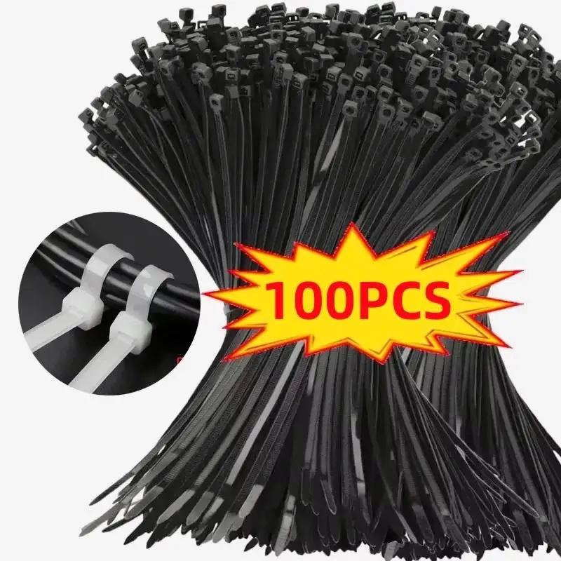 

100Pcs Black Nylon Zip Ties 8*300mm 5*300mm Self-locking Fastening Rings Ideal for Home Cable Organization Cable Zipper Tie