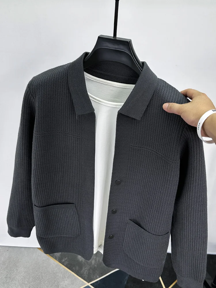 

Высококачественный вязаный мужской кардиган приталенного кроя с карманами, модный свитер-жакет для осени и зимы, повседневная одежда из полиэстеровой смеси