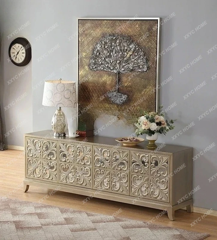 High end  Neoclassical TV cabinet living room engraving old design mirror decorative cabinet