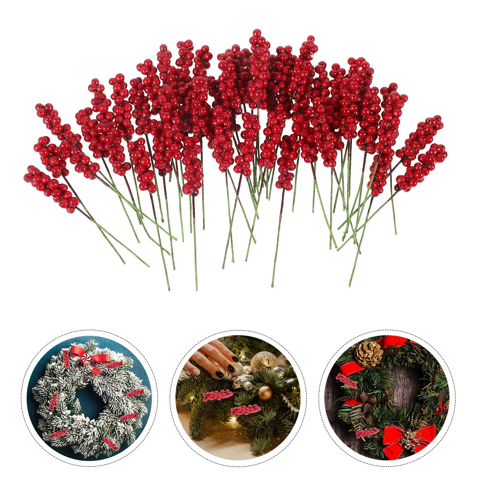 

50pcs Artificial Berry Picks Diy Christmas Decor Simulation Berries Stems Fake Berry Stems Xmas Tree Decoration Berries Picks