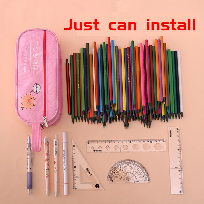 CHEN LIN 1Pcs Portable Large Capacity Pencil Case Simple Girls INS Trendy Pencil Bag Cartoon Multifunction Pencil Stationery Box