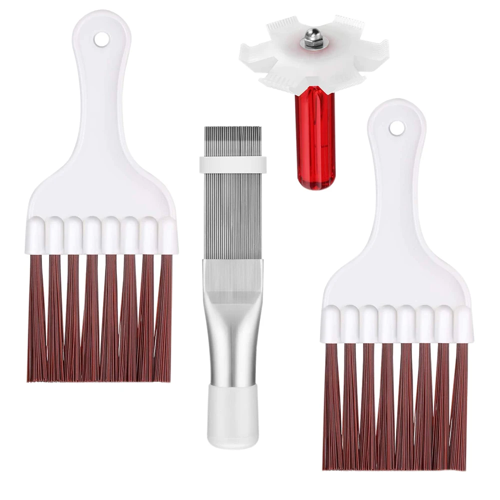 4 Pieces Air Conditioner Condenser Fin Cleaning Brush AC Fin Comb Stainless Steel Refrigerator Fin Cleaner Whisk Brush