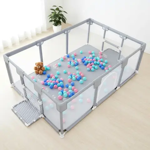 ANGDUO Baby Playpen 71 Inch Large Baby Play Yard With Soft Breathable Mesh Safety Play Fence For Infant And Toddlers Light Grey