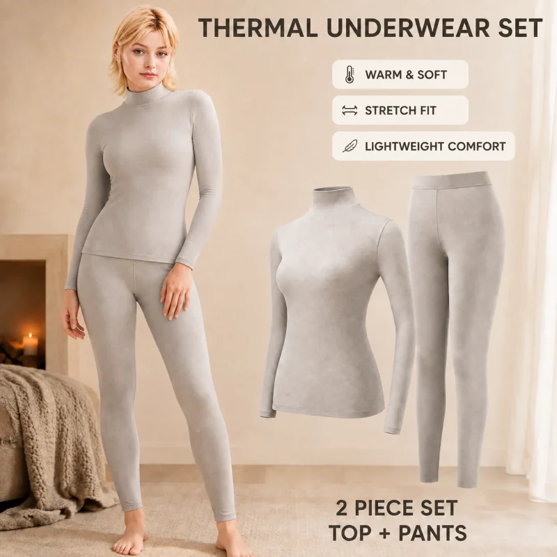 Women's Thermal Underwear Stacked Collar High Collar Beauty Skin Suit High Elastic Long Sleeve Seamless Thermal Set Warm Top New