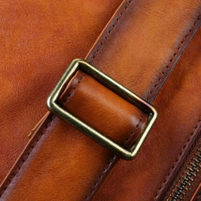 유니섹스 풀 그레인 가죽 빈티지 체스트 팩 단색 레저 여행 출퇴근 가방 기능성 소프트 슬링 백