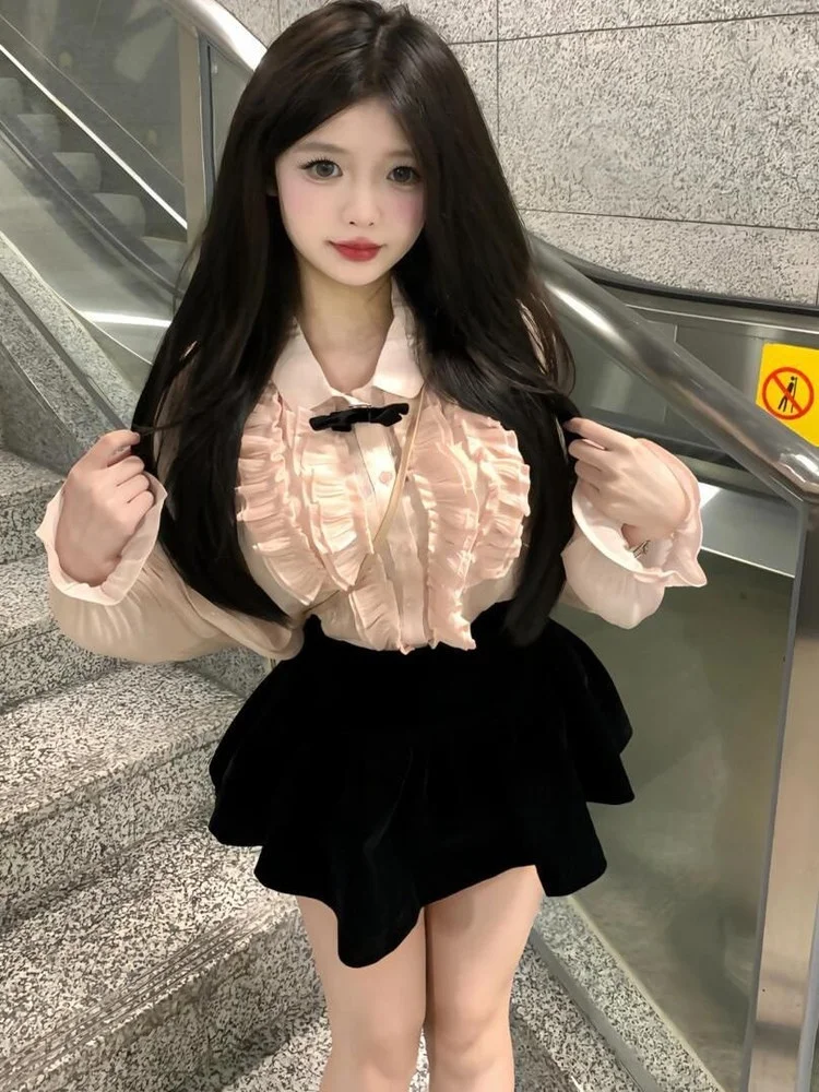 Miu Sle-Conjunto de chica rica para mujer, conjunto de dos piezas con falda de dos piezas, Otoño Invierno, Ele Lady, pequeña fragancia, viento, burbuja, Sve irt