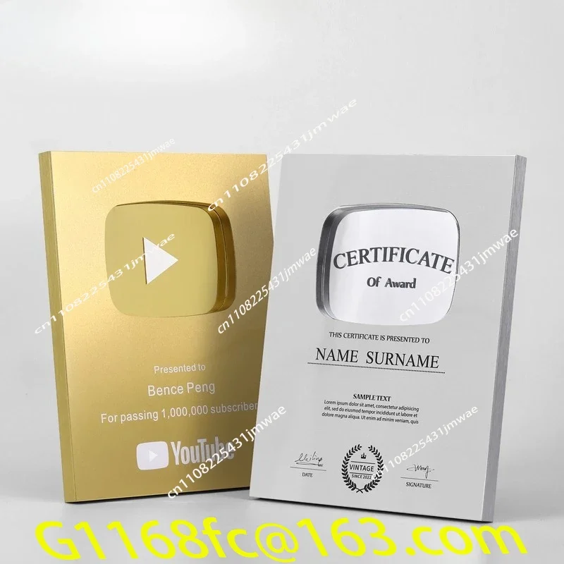 High Quality Suitable for Gold Medal Customization Name YouTube Play Button Award Medal, Customized YouTube Award part