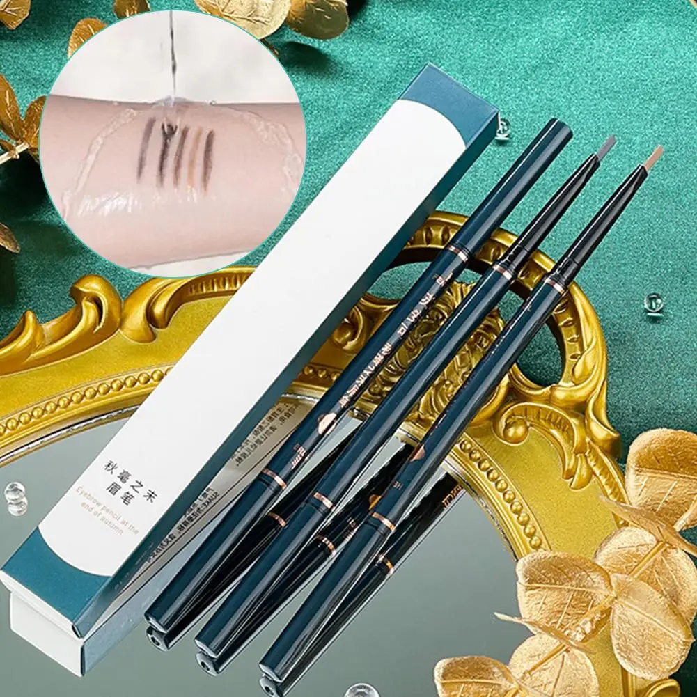 Eyebrow Pencil Double Headed Slim Triangular Long Lasting with Brush Brow Pencil Mechanical Sweat-proof 2in1 Makeup Tool