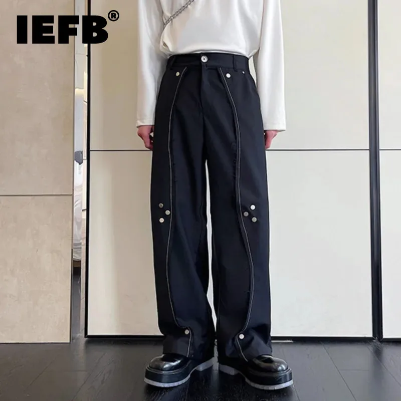 IEFB Casual Men's Pants 2025 Fashion New Chic Multi-metal Buckle Niche Design Trousers Solid Color Dark Wear Male Trend 9A4646