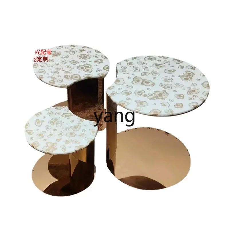 Yjq Modern Nested Tables Side Table Living Room Marble Stainless Steel Coffee Table  Simple Sofa Side Table