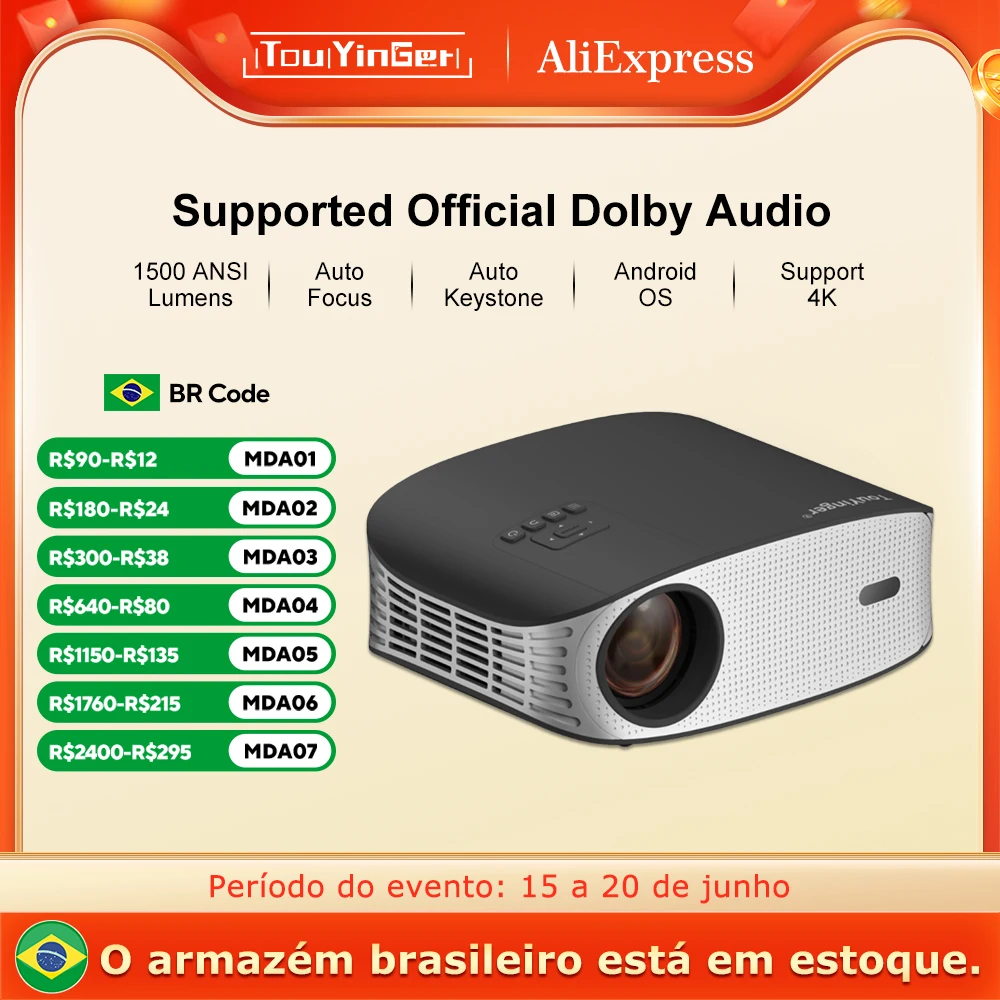 Touyinger ET32 1500ANSI Projektor Full HD 4K 5G WIFI Kino domowe Odtwarzacz multimedialny Smart Beamer