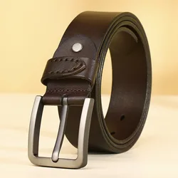 Men's leather belt, men's leather leather  versatile, fashionable and retro alloy needle buckle layer personalized belt