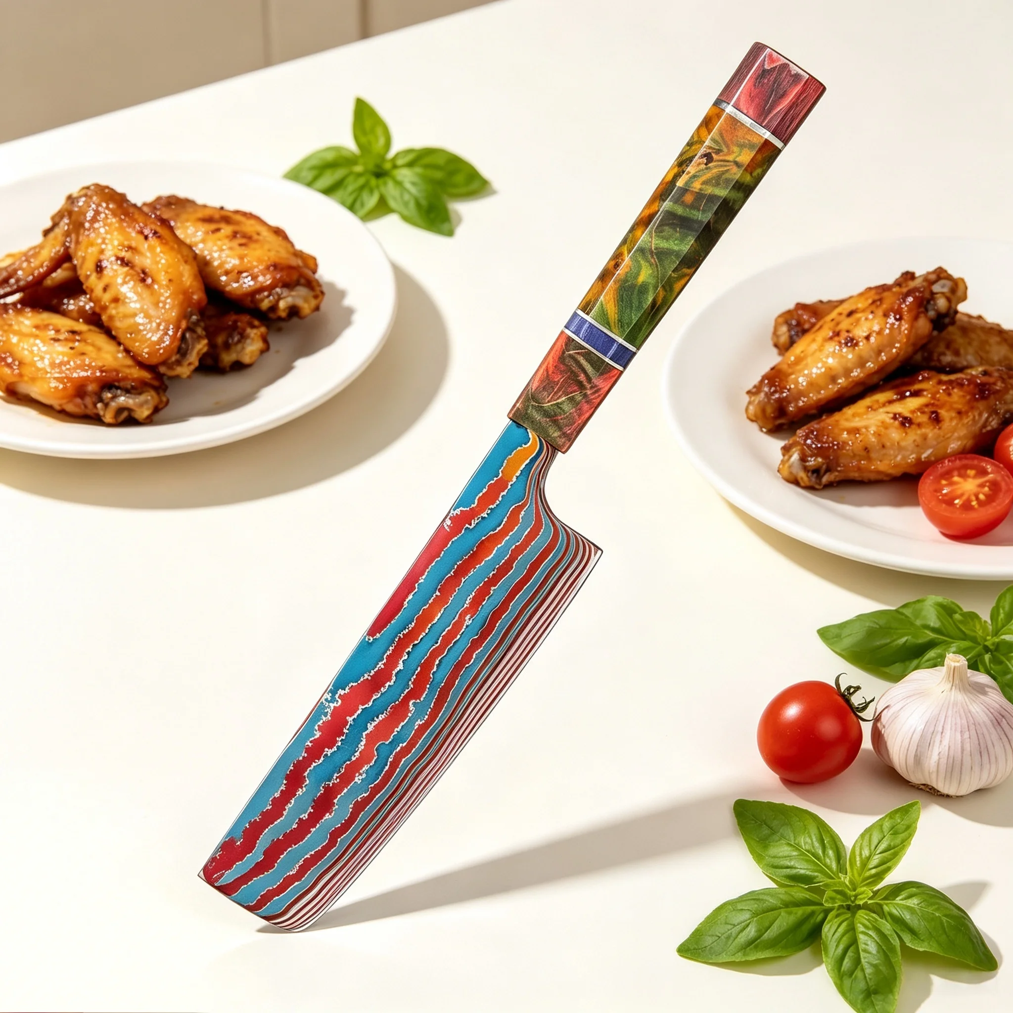 80 Layer Titanium Damascus Steel Chef Knife Kitchen Cut Meat Knife Vegetable Fruit Slicing Knife Utility Knife Tool Cooking Tool