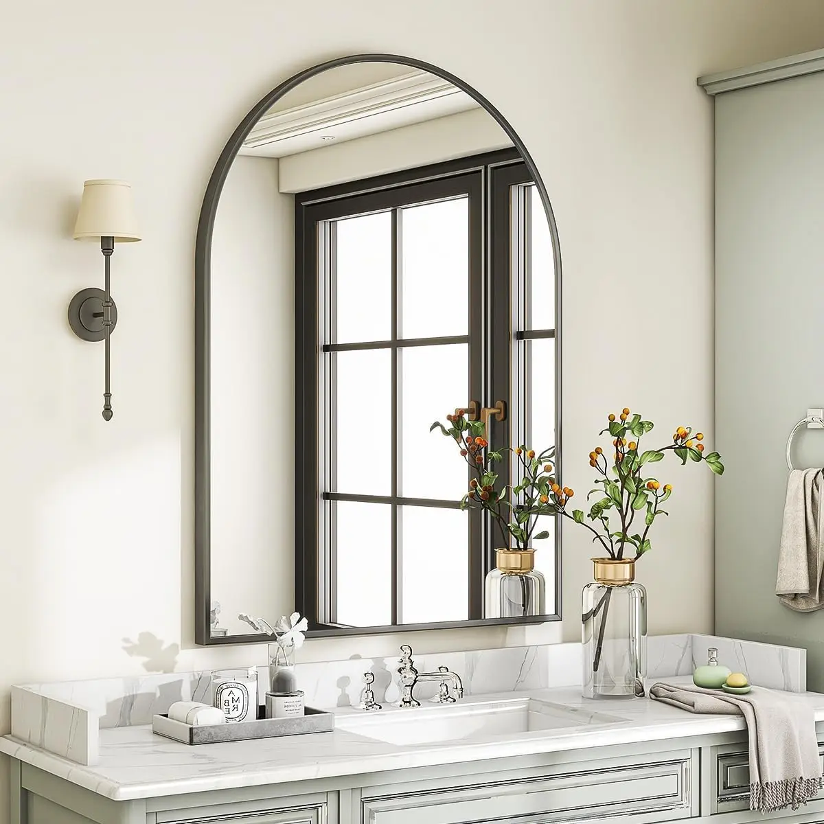 Miroir pour mur et table, miroir de vanité de salle de bain ferme, grand miroir rectangulaire/arc encadré en métal, antirouille, verre trempé