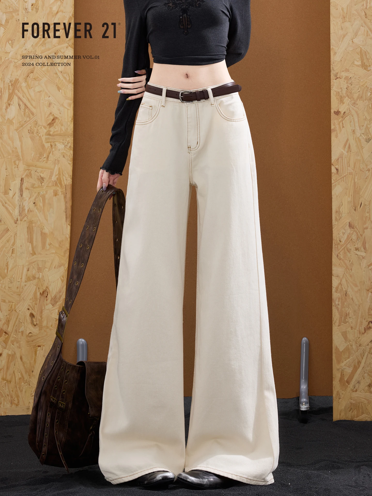 High Waist Straight Leg Jeans Women's Loose Fit Floor Length Pants Forever 21 Design Sensation Mili White Non-Matching Legs