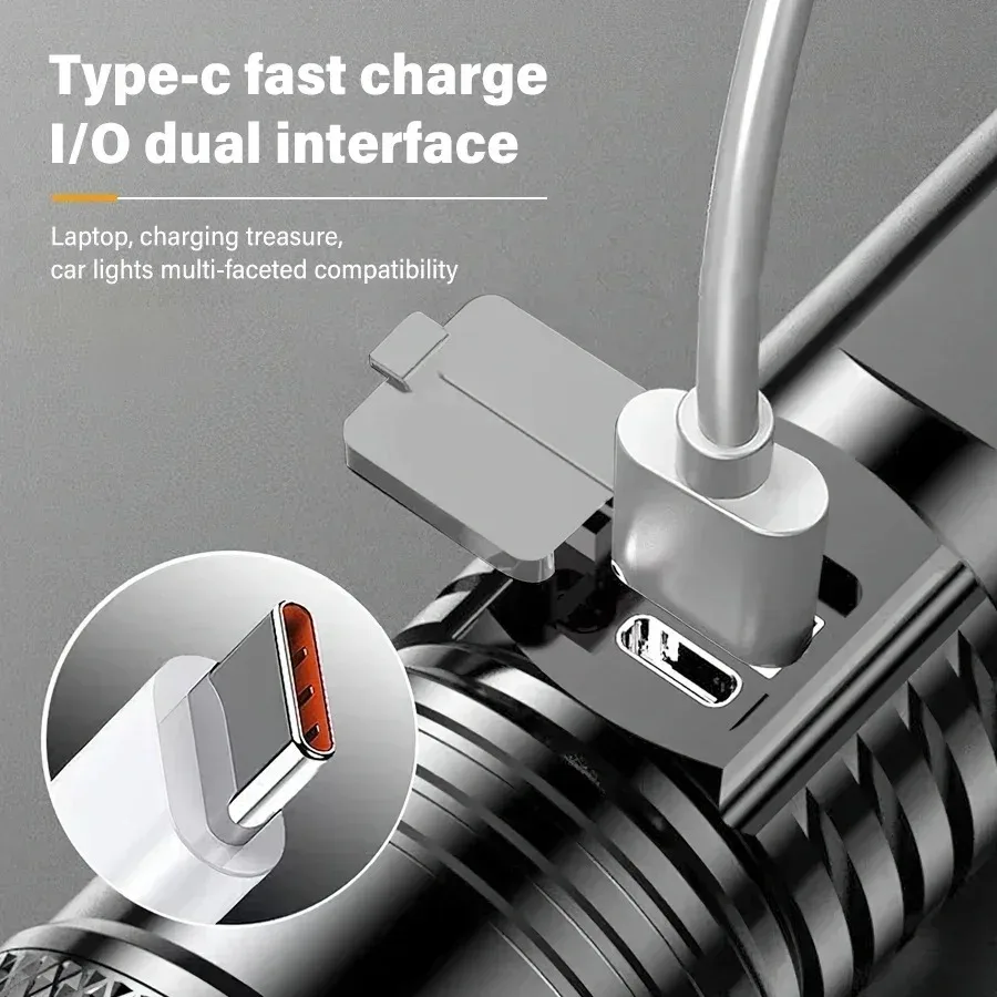 جديد P50 مصباح يدوي قوي طويل المدى أورورا شعاع قوي للغاية مع تركيز قابل للتعديل لاستكشاف الدوريات الخارجية