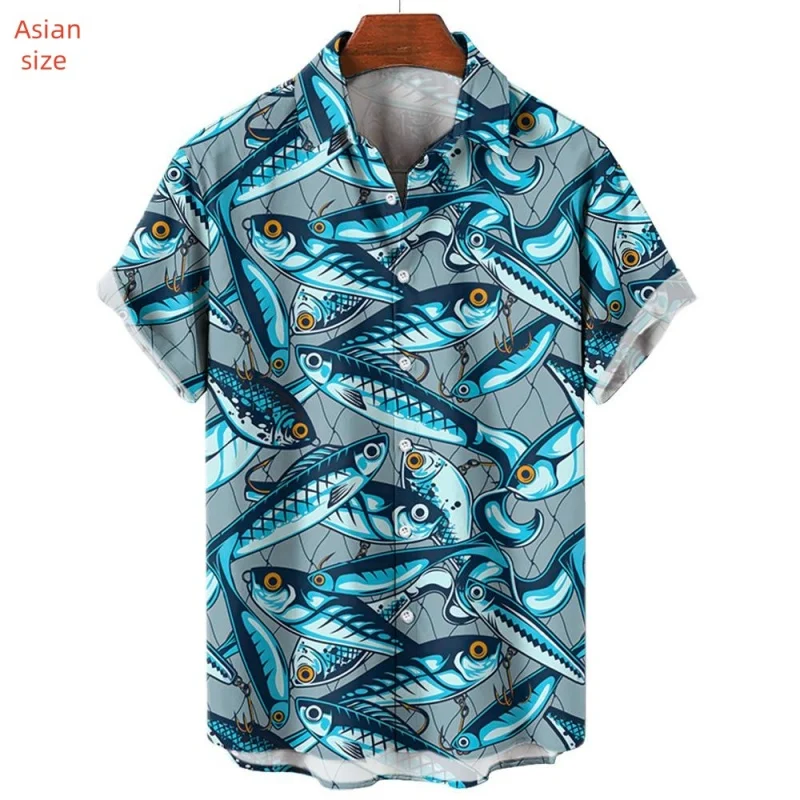 3D Printed Colorful Fish Hawaiian Shirt For Men Marine Life Pattern Blouse Summer Loose Button Lapel Tops Beach Aloha Shirts