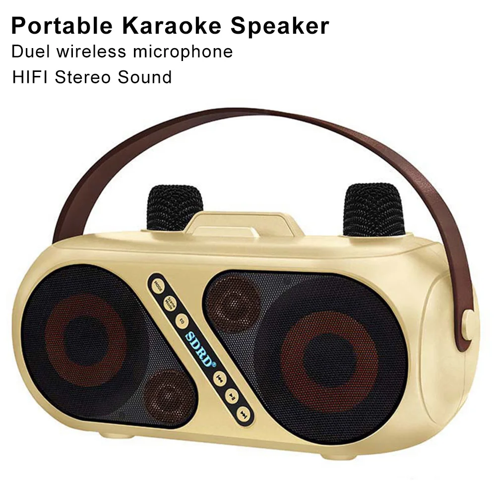 

Professional Karaoke Speaker Multimedia Audio Set with 2 Wireless Mic Family KTV Column Soundbox USB TF Card Party BT Speakers