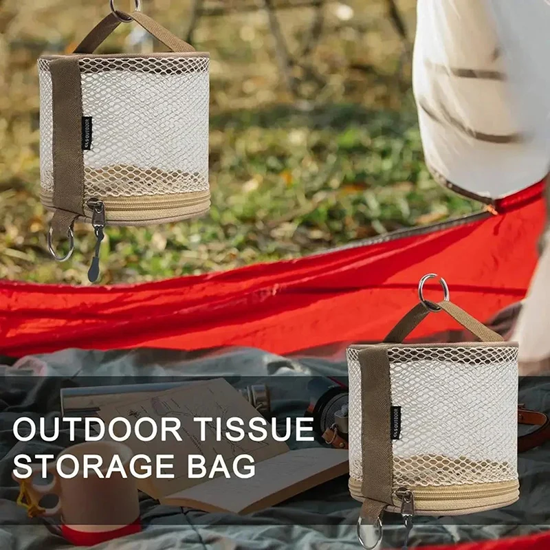 

Outdoor Camping Tissue Roll Storage Bag With Hook Portable Tent Hanging Napkin Holder