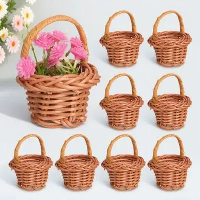 

10Pcs Mini Woven Baskets Exquisite Lightweight Decorative Storage for Home Party DIY Crafts Miniature Flower Basket