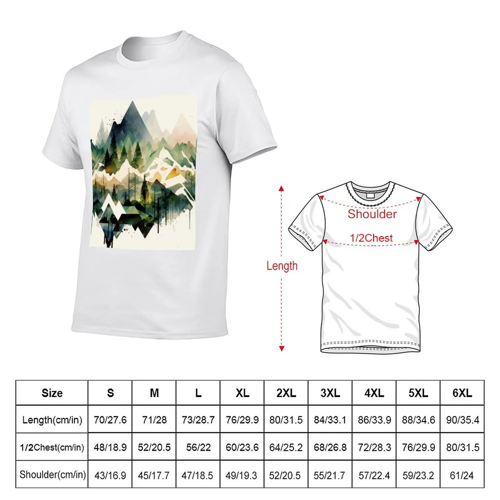 mountain geometric shapes watercolor T-Shirt Light Athletic Short Sleeve Tee Shirt