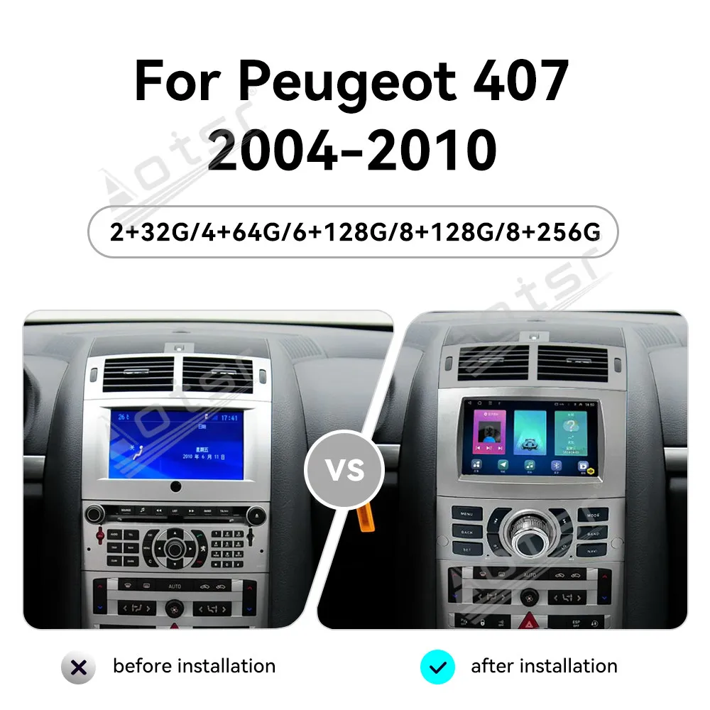7 Inch HD Screen For Peugeot 407 2004-2010 Android 14 CarPlay Radio GPS Navigatio Touch Screen Multimedia Player Stereo Headunit