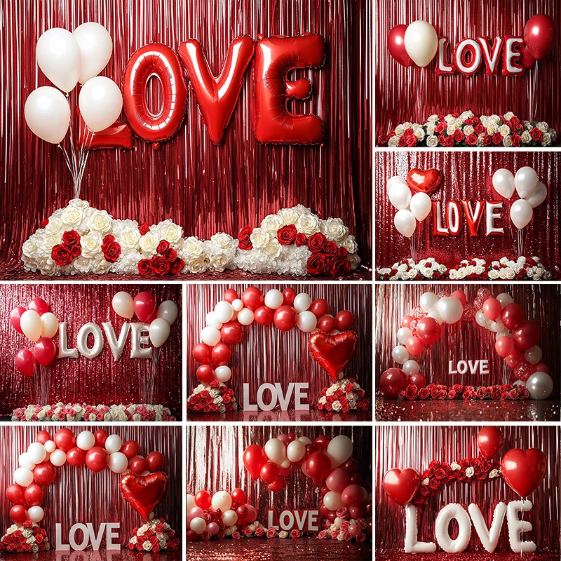 

LS Photography Background Valentine's Day Balloon Rose Flower Curtain Decor Confession Kids Adult Portrait Photo Backdrop Studio