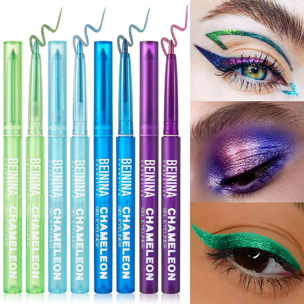 ダイヤモンドシャイニーアイライナーアイシャドウ防水速乾イエローブルーメタリックパール光沢のある液体アイライナー蚕明るくメイクアップ