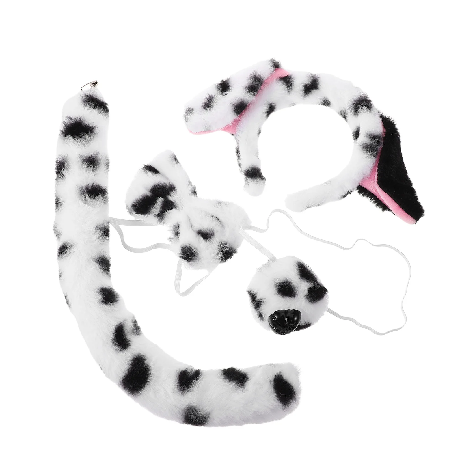 1Set Dalmatiner Kostüm Set Realistische Welpen Hund Ohren Stirnband Schwanz Nase Fliege Kinder Halloween Karneval Cosplay Tier