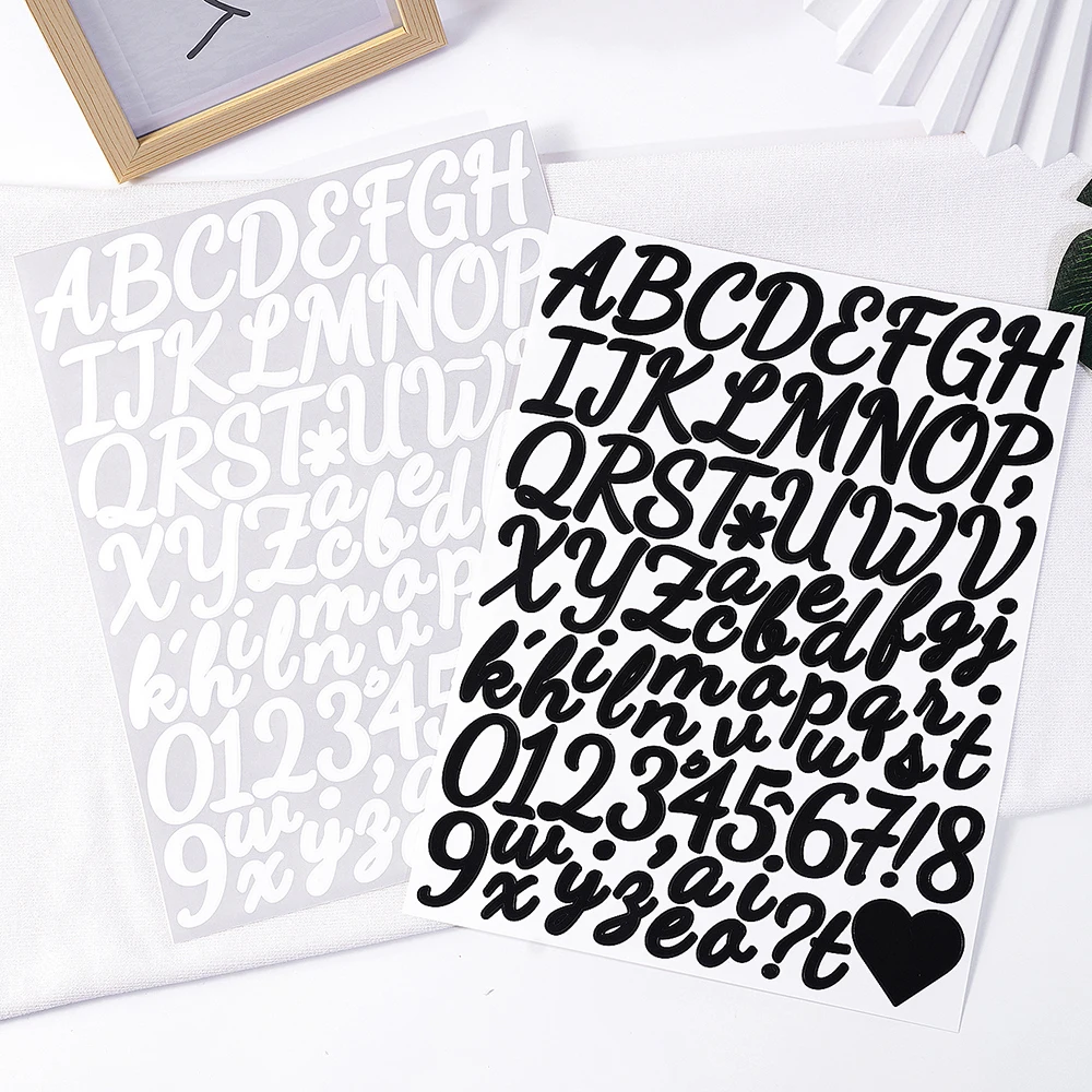 2Sheets 1.5-Inch Black White Letter&Number Stickers-Solid Color Alphabet Stickers DIY Decals for Cards,Student Label,Home Decor