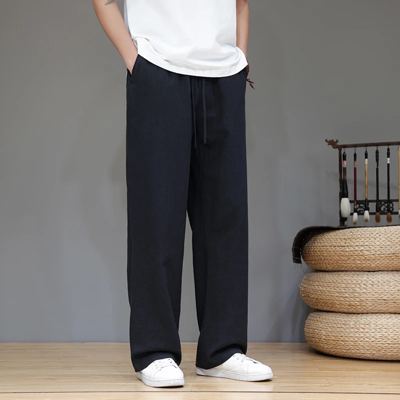

Мужские повседневные льняные брюки прямого кроя, свободные летние брюки из хлопка и льна, новые модные городские длинные брюки в китайском стиле