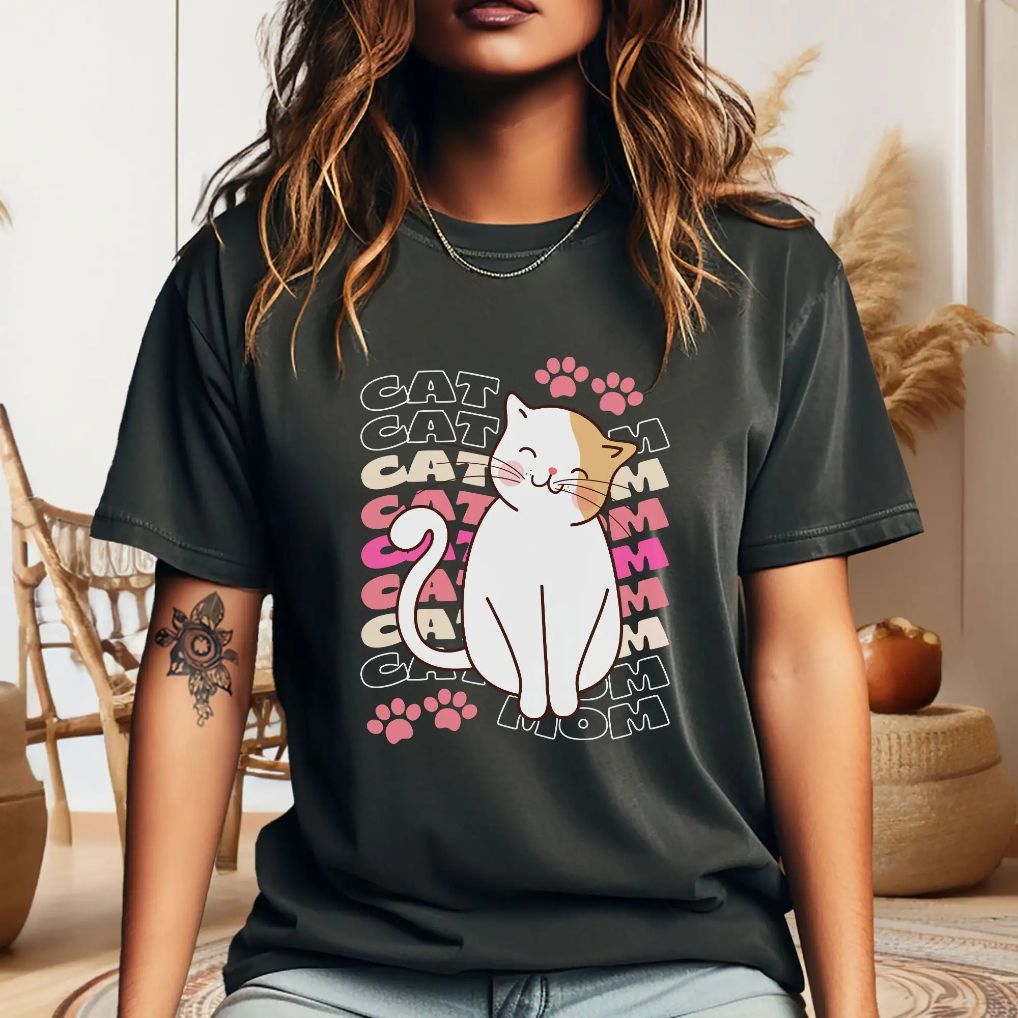 Cute Cat Mom Kawaii T Shirt Momma Lover Mother's Day Birthday Holiday Love Cats Comfort Colors