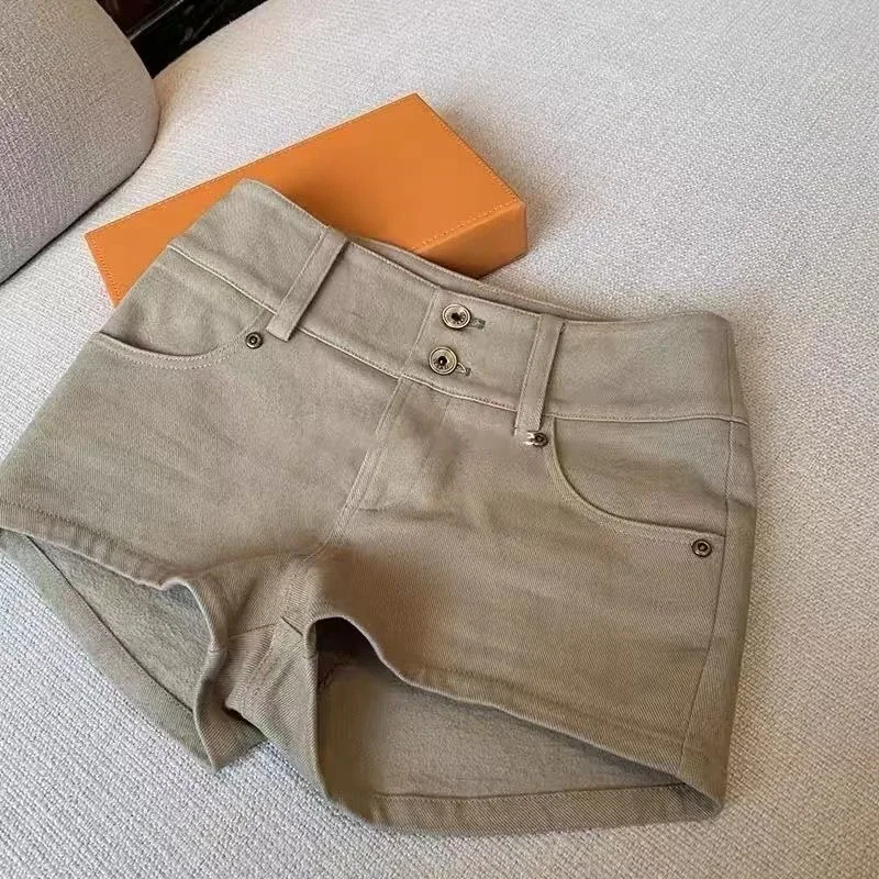 

Women's Summer Khaki Low Waist Micro Elastic Mini Shorts Cool Girl Fashion Casual Female Sexy Slim Fit Ultra Short Shorts
